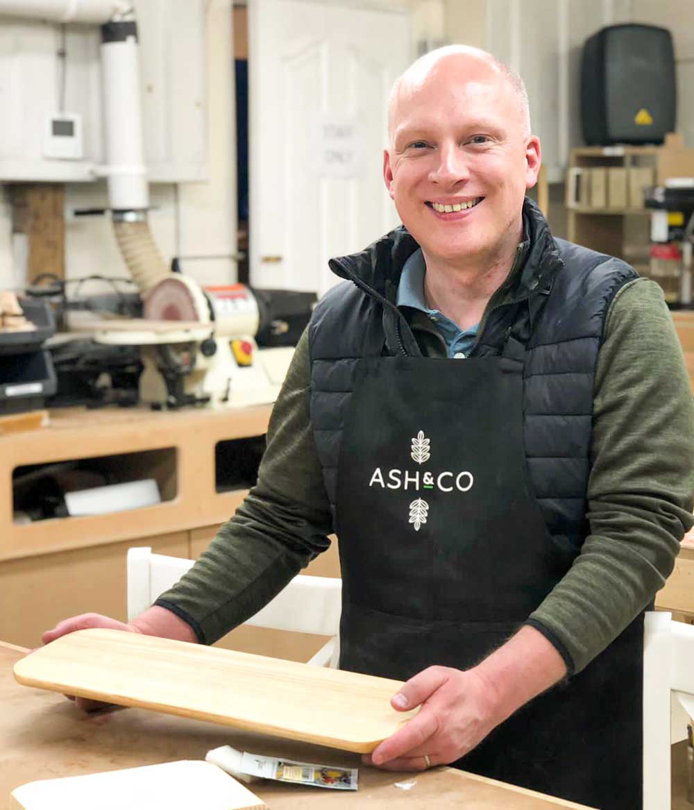 Learn beginners woodwork skills and make a cutting board or cheese board at Ash & Co Workshops.