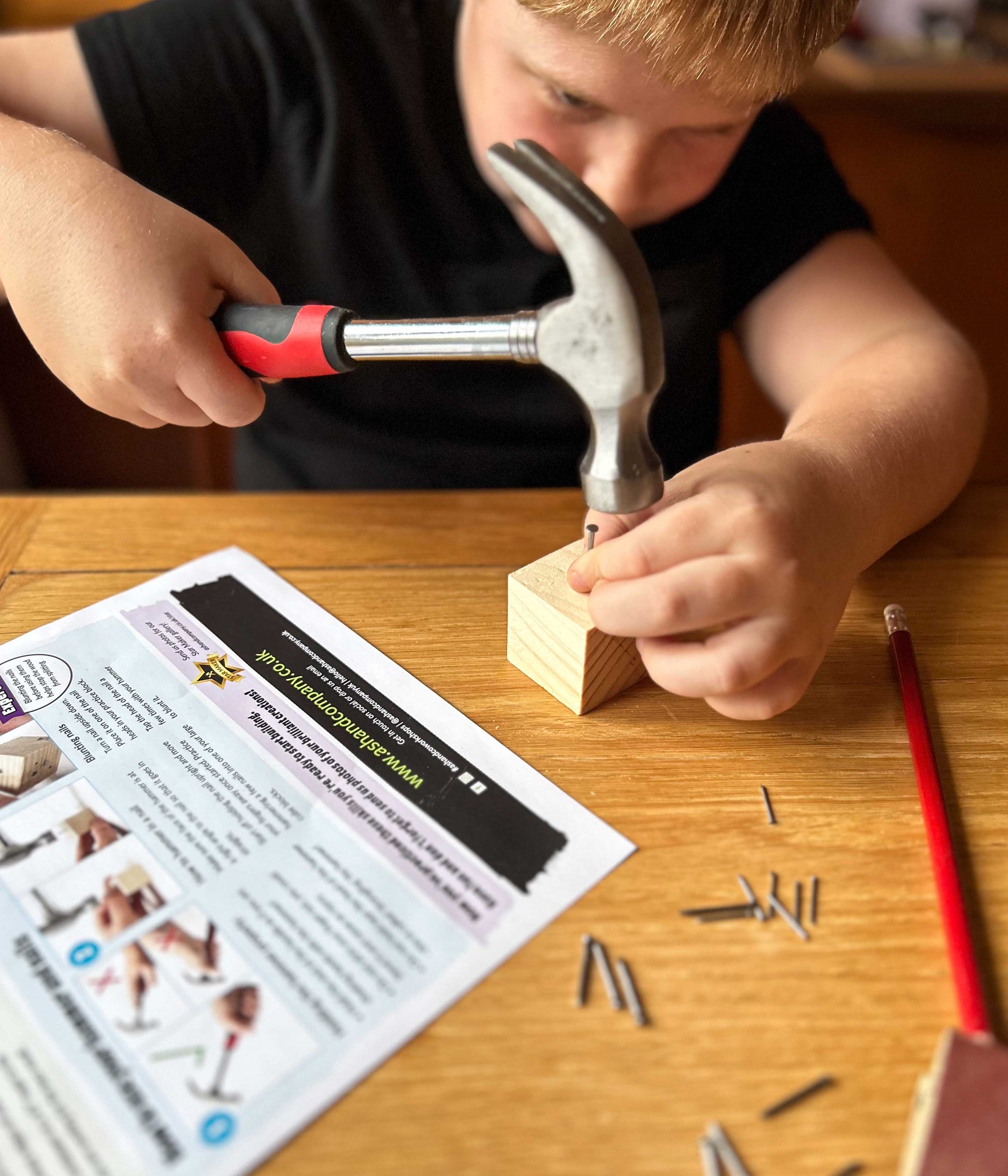 Young Woodworker Hammer and Nails Projects - Make-at-home woodwork kit for kids - Teach children how to use a hammer.