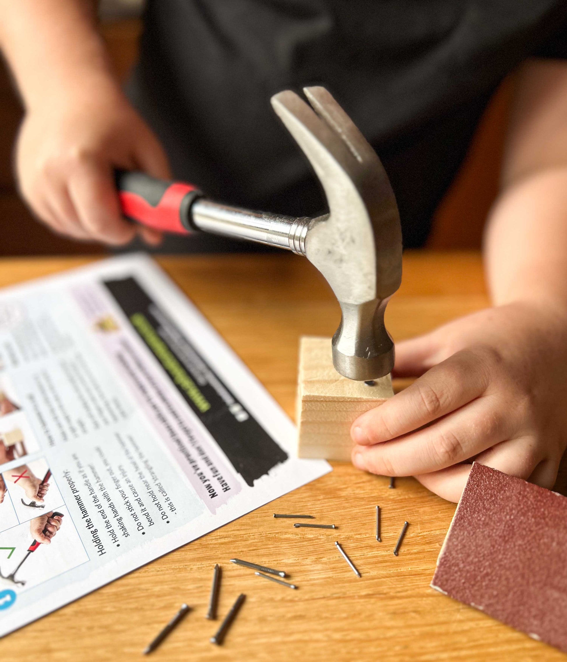 Young Woodworkers Hammer and Nails Projects - Make-at-home woodwork kit-for kids - Includes a proper hammer for kids to use.