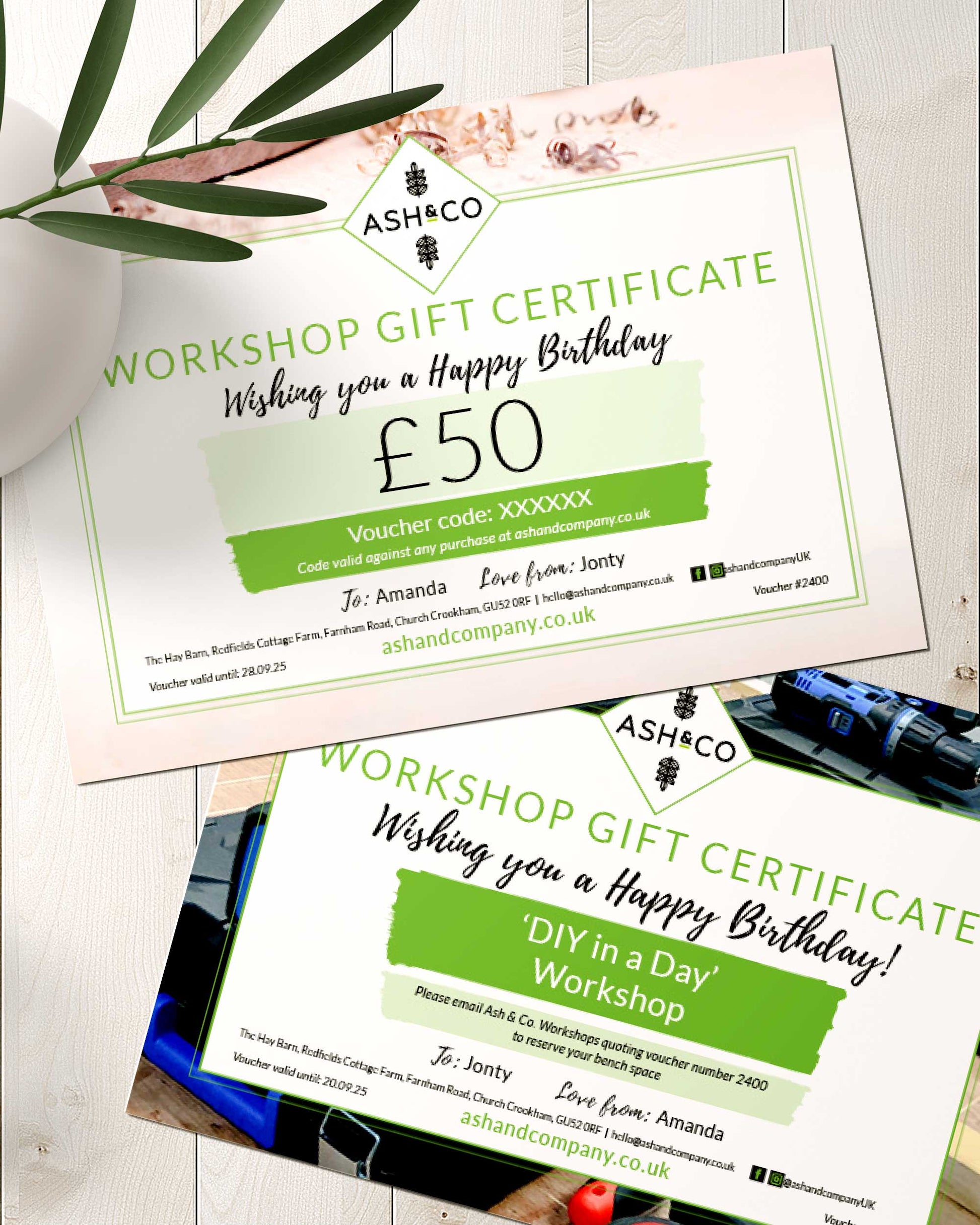 Buy personalised gift vouchers for woodwork and DIY workshop experience days at Ash & Co Workshops in Hampshire