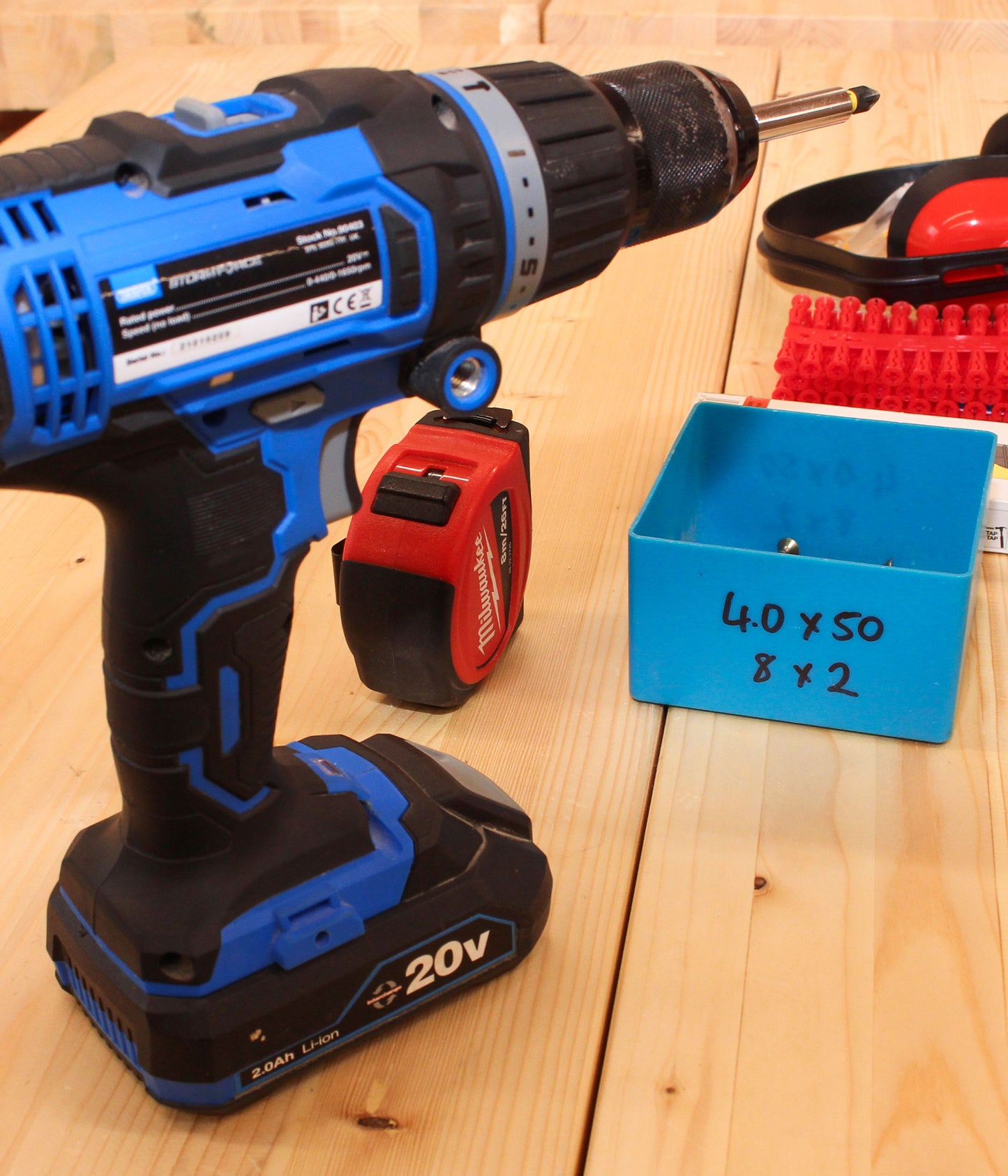 Cordless drill and fixings used in DIY course for beginners