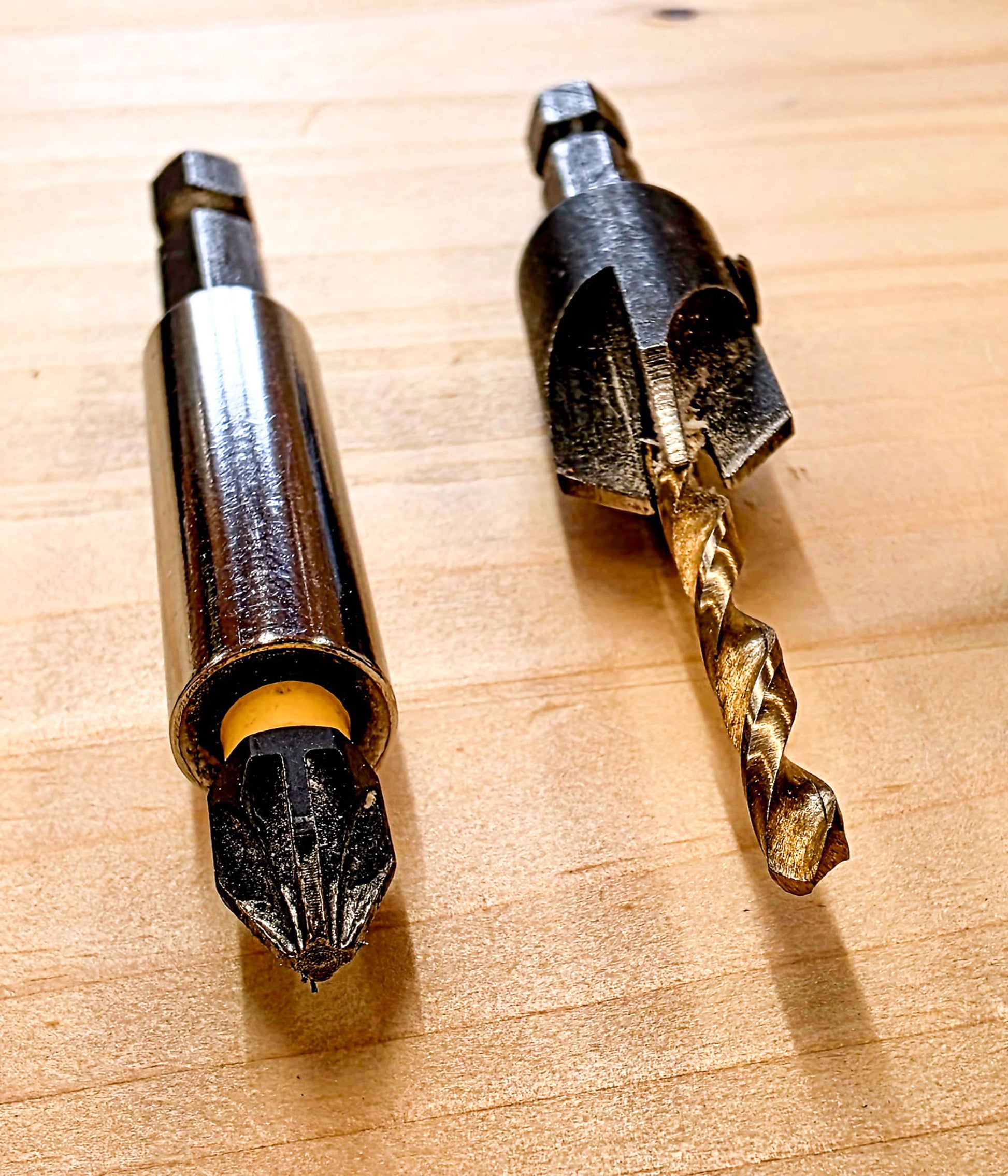 Close-up of drill bits and screwdriver bits used in DIY skills training