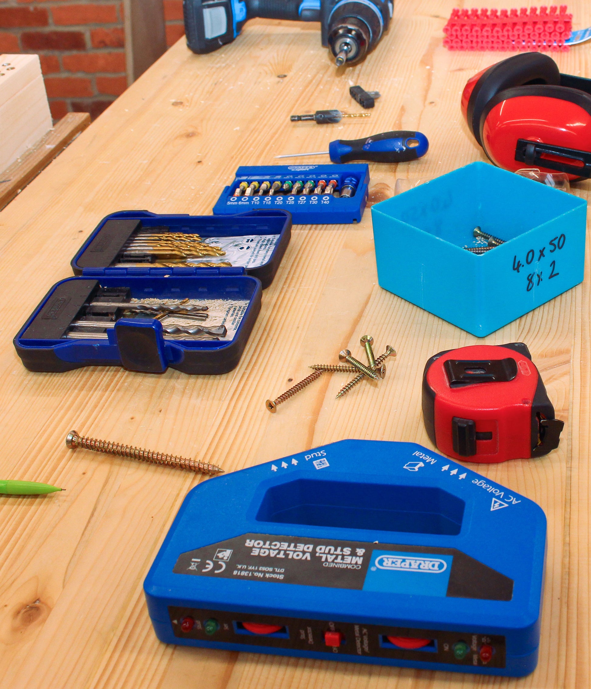 Tools and fixings used in practical DIY workshop for beginners