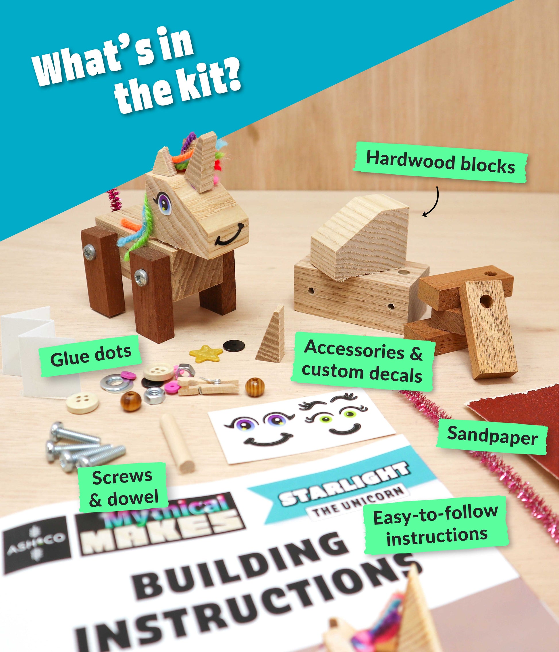 All the materials provided in the unicorn craft kit for kids laid out neatly, ready for a fun crafting session.