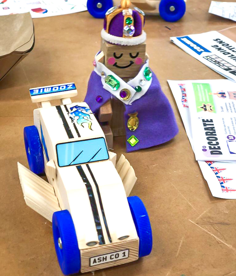 make a wooden character or build a car at a woodwork workshop for kids