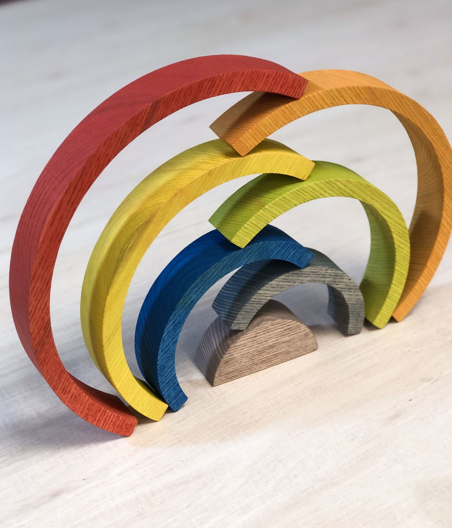 Make your own stacking wooden rainbow from solid Ash and Osmo oils